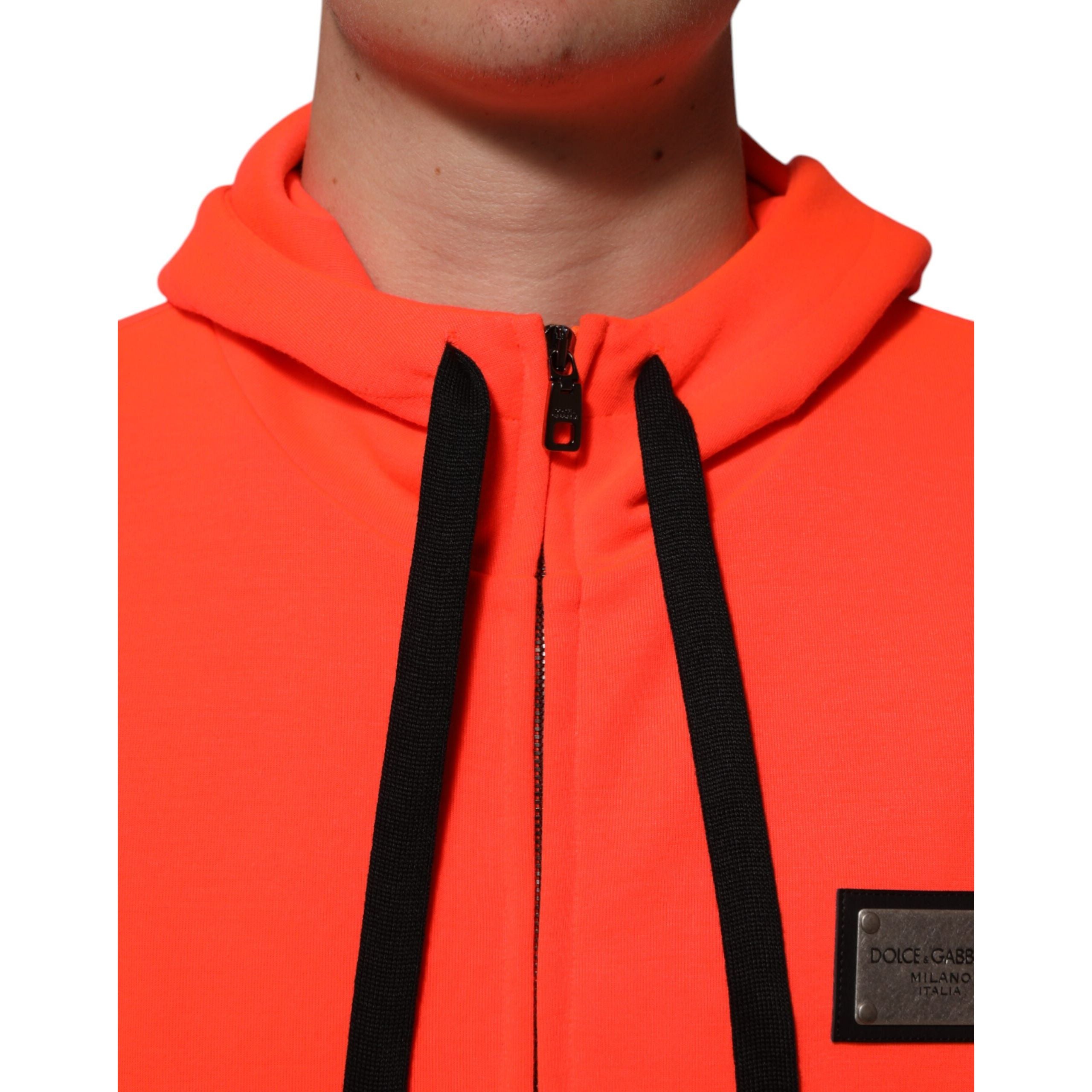 Felpa con cappuccio Dolce & Gabbana in poliestere rosso fluorescente con logo a toppa