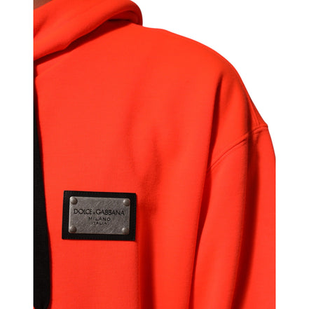 Felpa con cappuccio Dolce & Gabbana in poliestere rosso fluorescente con logo a toppa