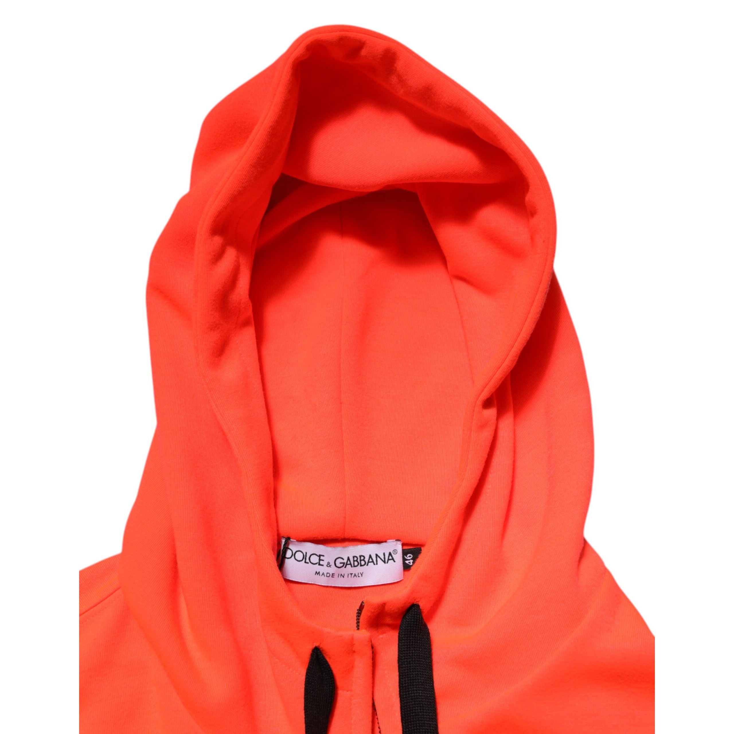 Felpa con cappuccio Dolce & Gabbana in poliestere rosso fluorescente con logo a toppa