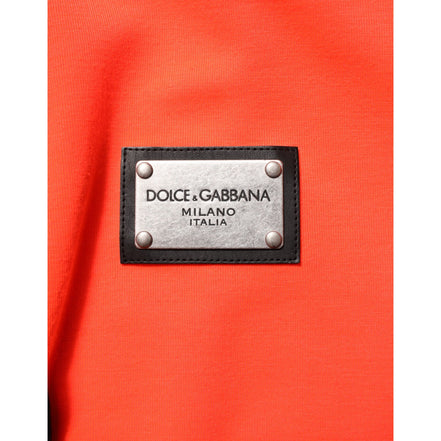 Felpa con cappuccio Dolce & Gabbana in poliestere rosso fluorescente con logo a toppa