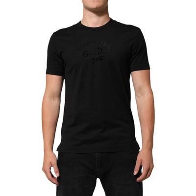 T-shirt da uomo Dolce & Gabbana in velluto di cotone nero con stampa logo
