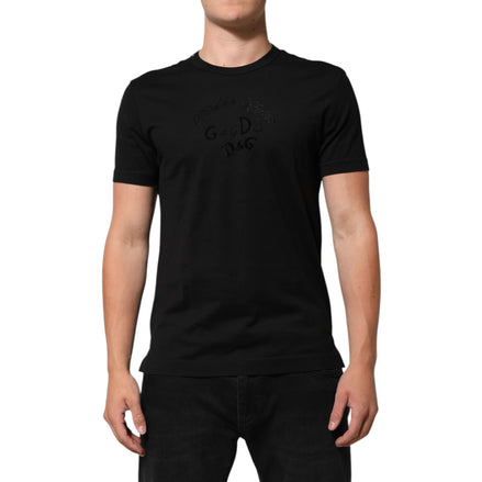 Dolce & Gabbana Black Cotton Velvet Logo Print T-Shirt