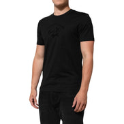 Dolce & Gabbana Black Cotton Velvet Logo Print T-Shirt