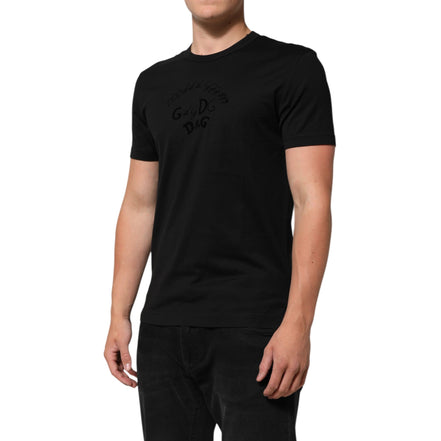 Dolce & Gabbana Black Cotton Velvet Logo Print T-Shirt