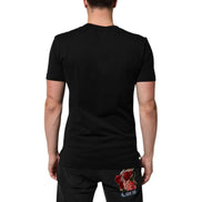 Dolce & Gabbana Black Cotton Velvet Logo Print T-Shirt