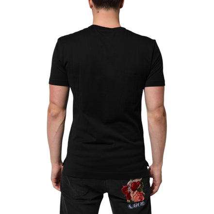 Dolce & Gabbana Black Cotton Velvet Logo Print T-Shirt