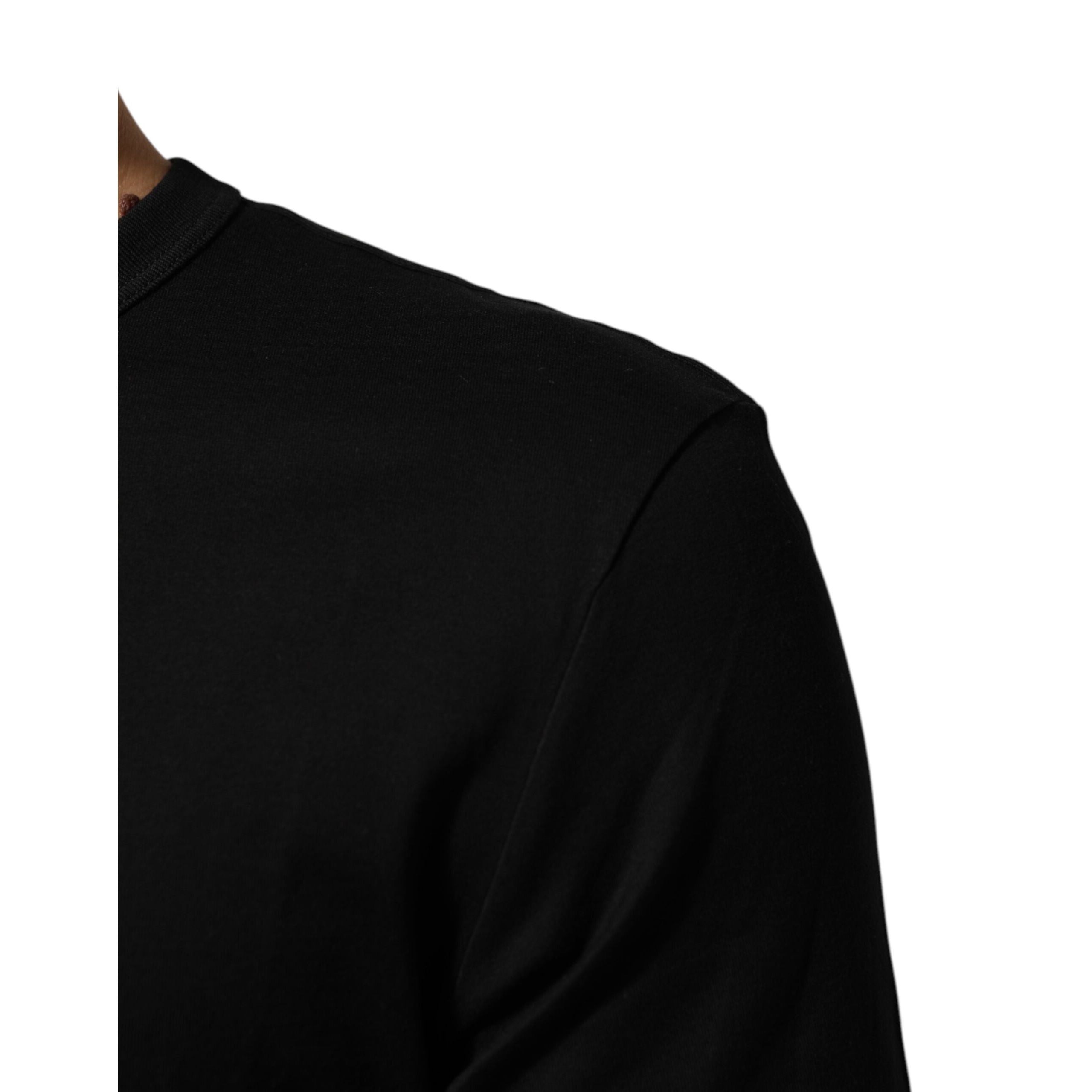 Dolce & Gabbana Black Cotton Velvet Logo Print T-Shirt