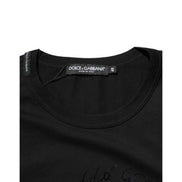 Dolce & Gabbana Black Cotton Velvet Logo Print T-Shirt