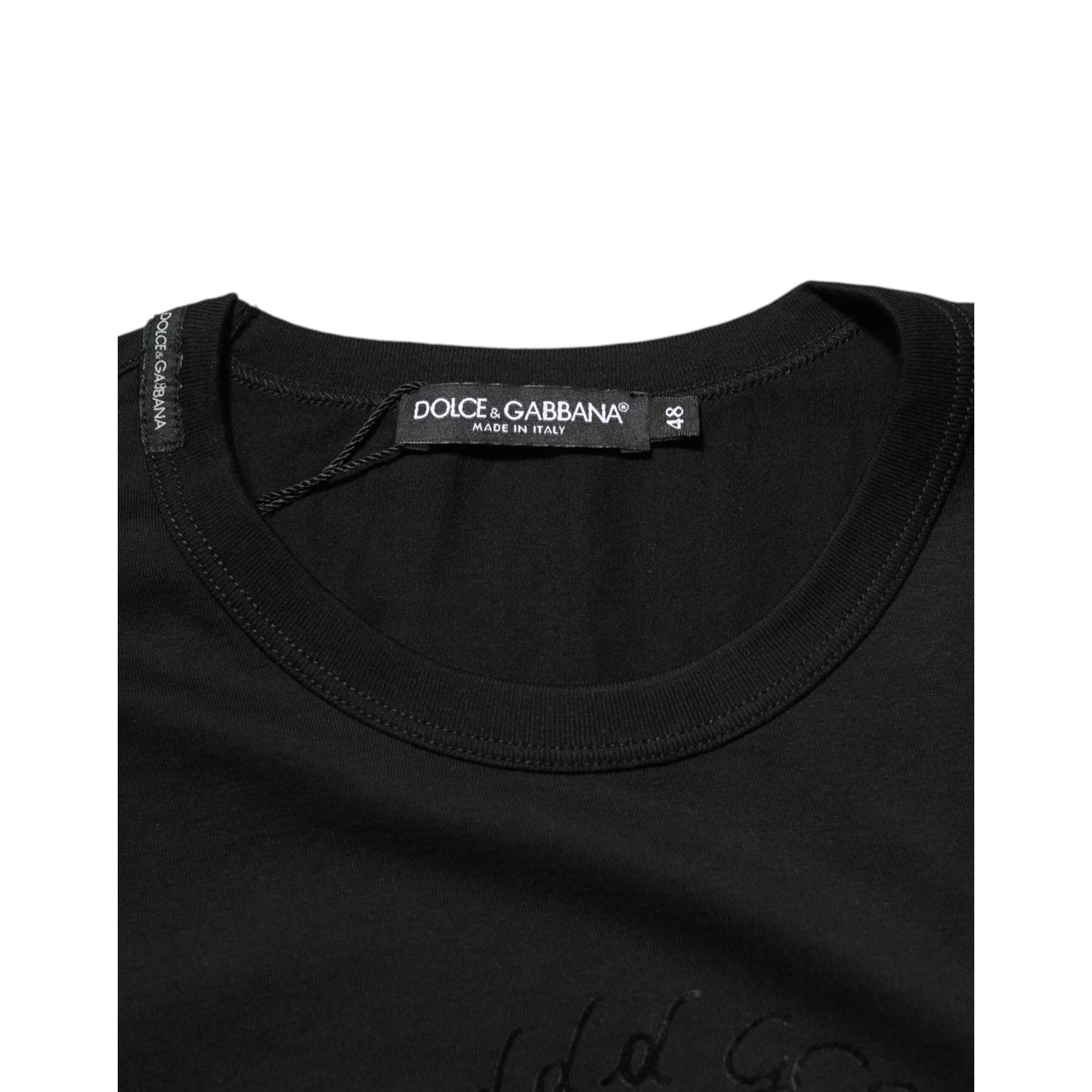 Dolce & Gabbana Black Cotton Velvet Logo Print T-Shirt
