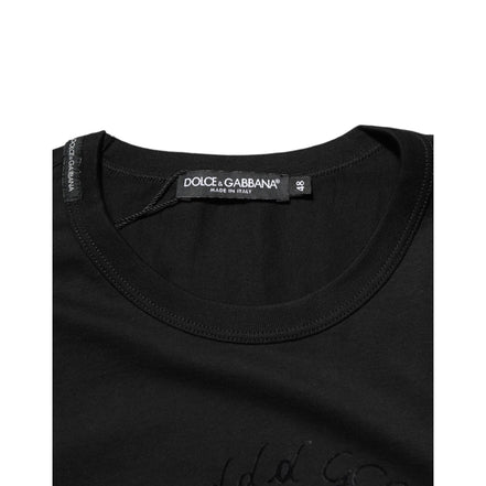 Dolce & Gabbana Black Cotton Velvet Logo Print T-Shirt