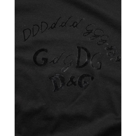Dolce & Gabbana Black Cotton Velvet Logo Print T-Shirt