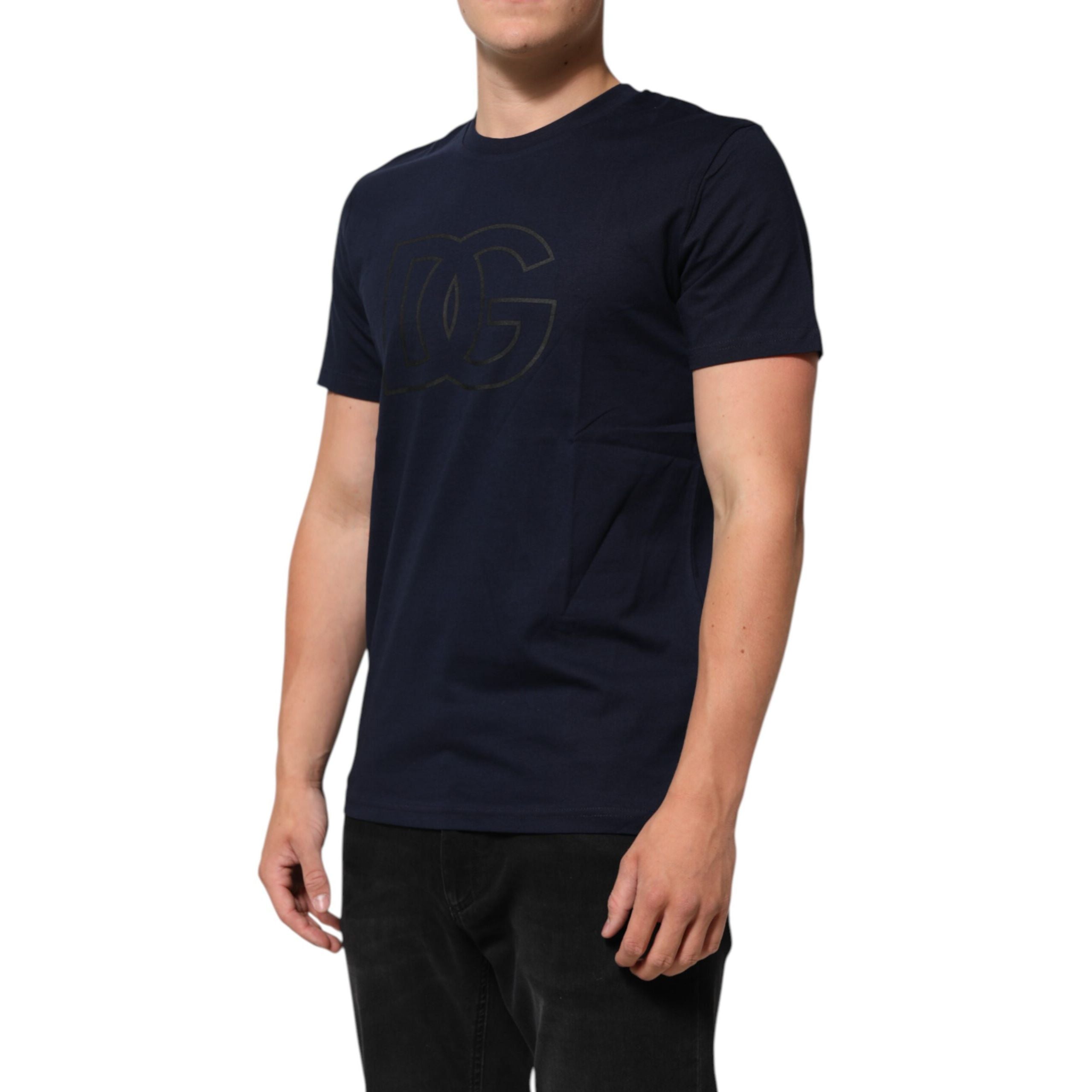 T-shirt Homme Dolce & Gabbana en Coton Bleu Foncé Imprimé Logo DG
