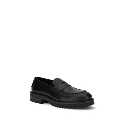 Ferragamo Black Calf Leather Slip-On Loafers