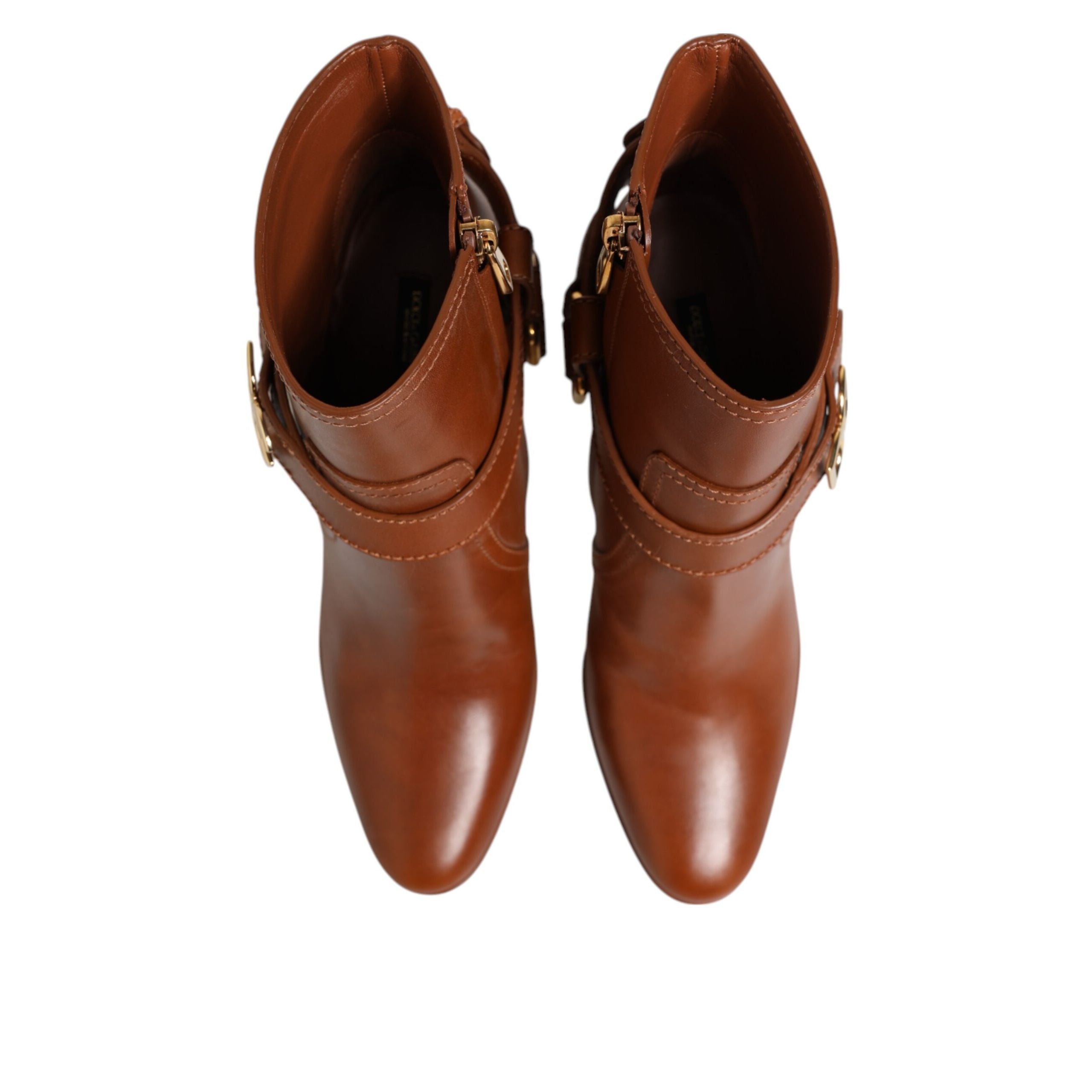 Chaussures Bottines Dolce & Gabbana en Cuir Marron avec Boucle Logo DG