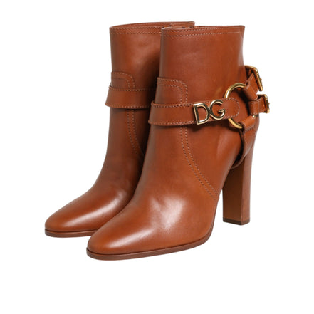Chaussures Bottines Dolce & Gabbana en Cuir Marron avec Boucle Logo DG