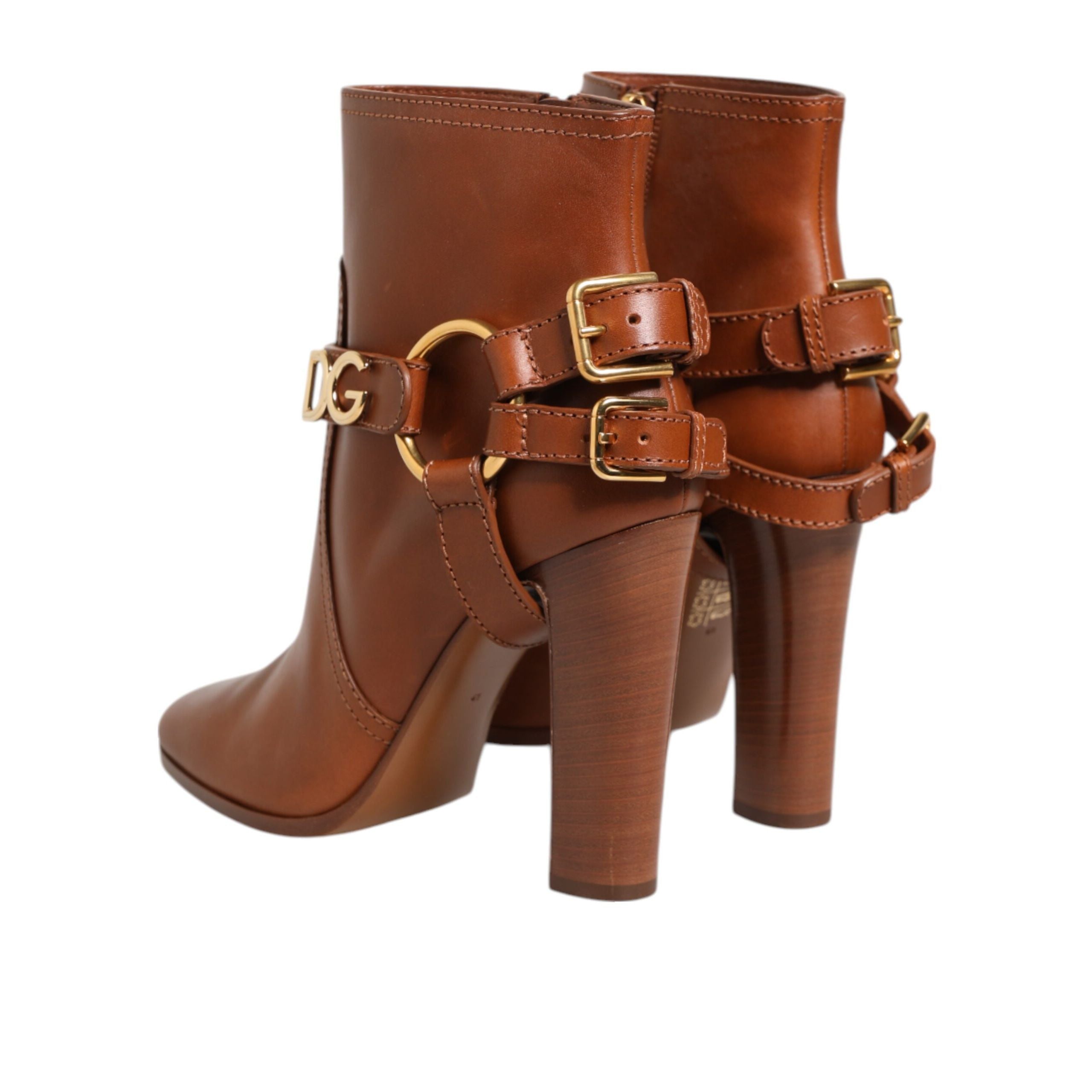 Chaussures Bottines Dolce & Gabbana en Cuir Marron avec Boucle Logo DG