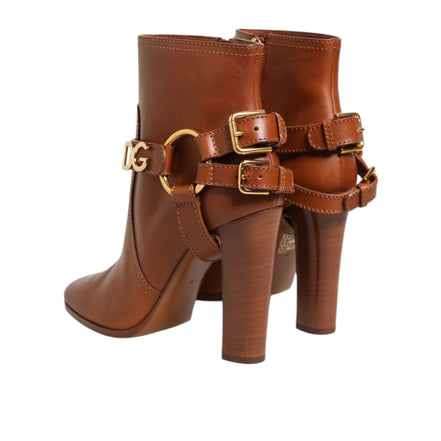 Chaussures Bottines Dolce & Gabbana en Cuir Marron avec Boucle Logo DG