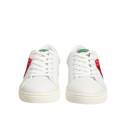 Chaussures basses Dolce & Gabbana en cuir blanc à broderie rose