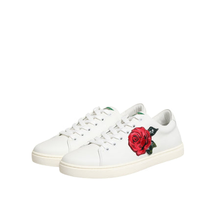 Chaussures basses Dolce & Gabbana en cuir blanc à broderie rose