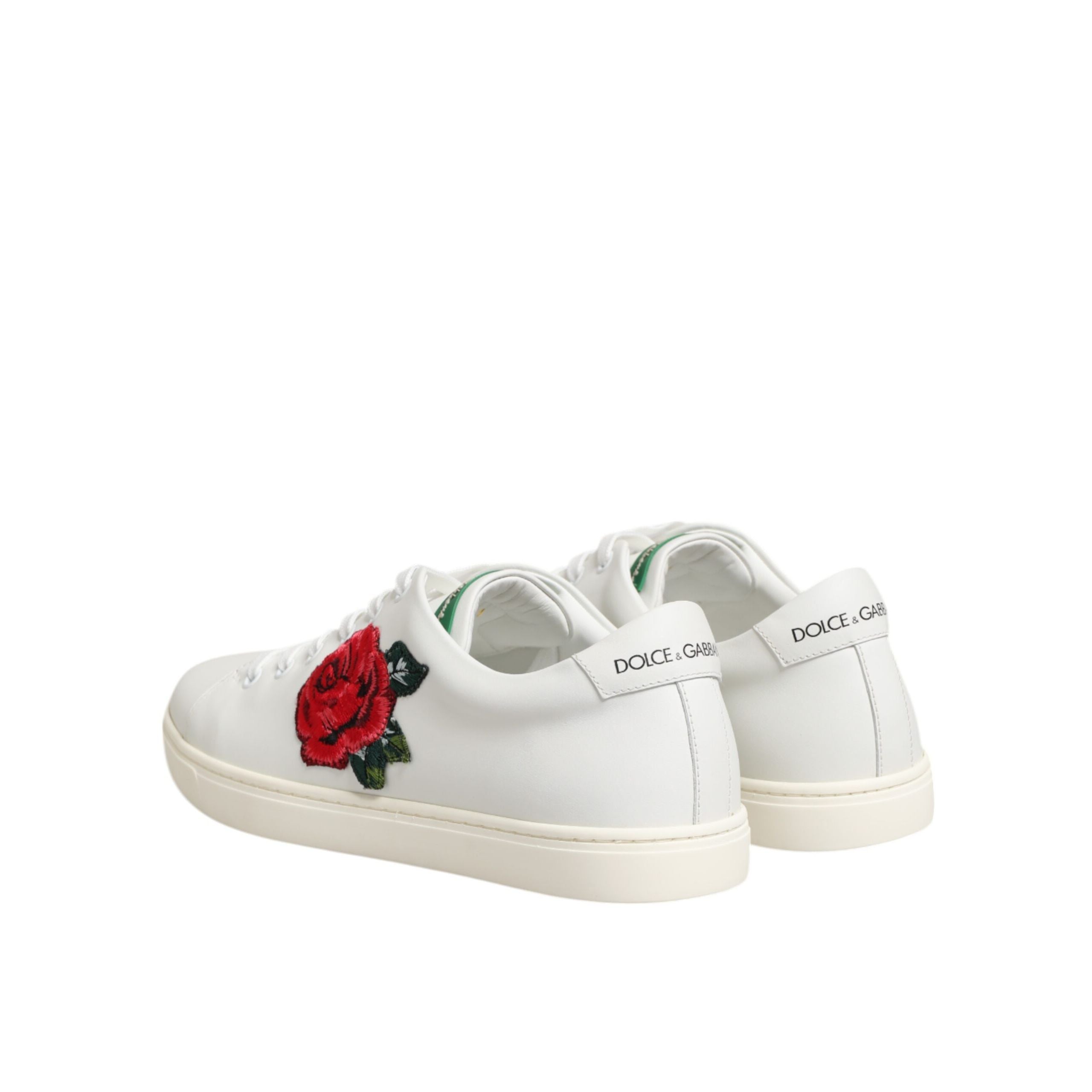 Chaussures basses Dolce & Gabbana en cuir blanc à broderie rose