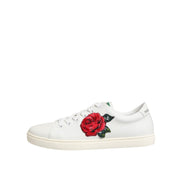 Chaussures basses Dolce & Gabbana en cuir blanc à broderie rose