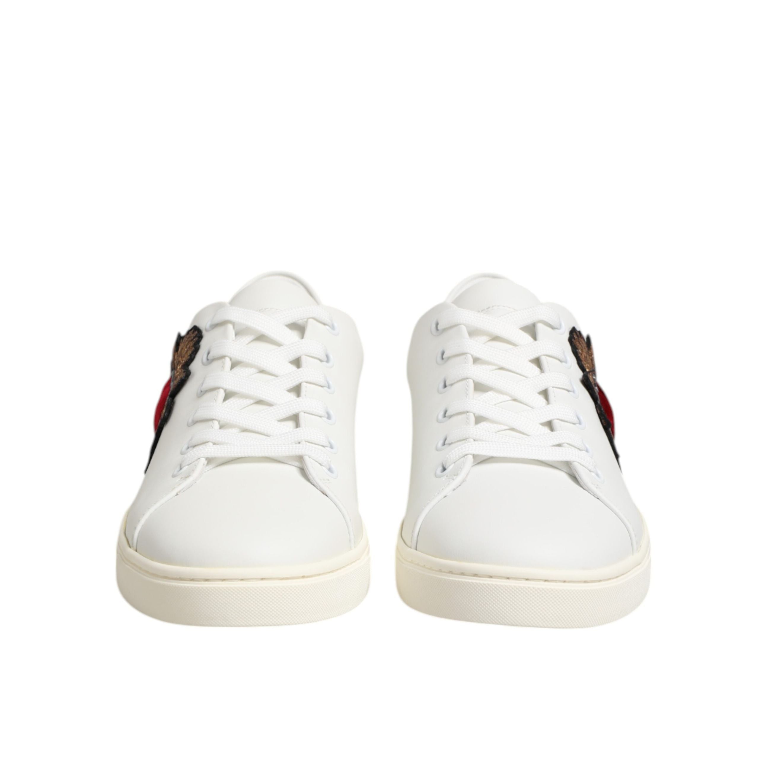 Dolce & Gabbana White Leather Sacred Heart Patch Sneakers