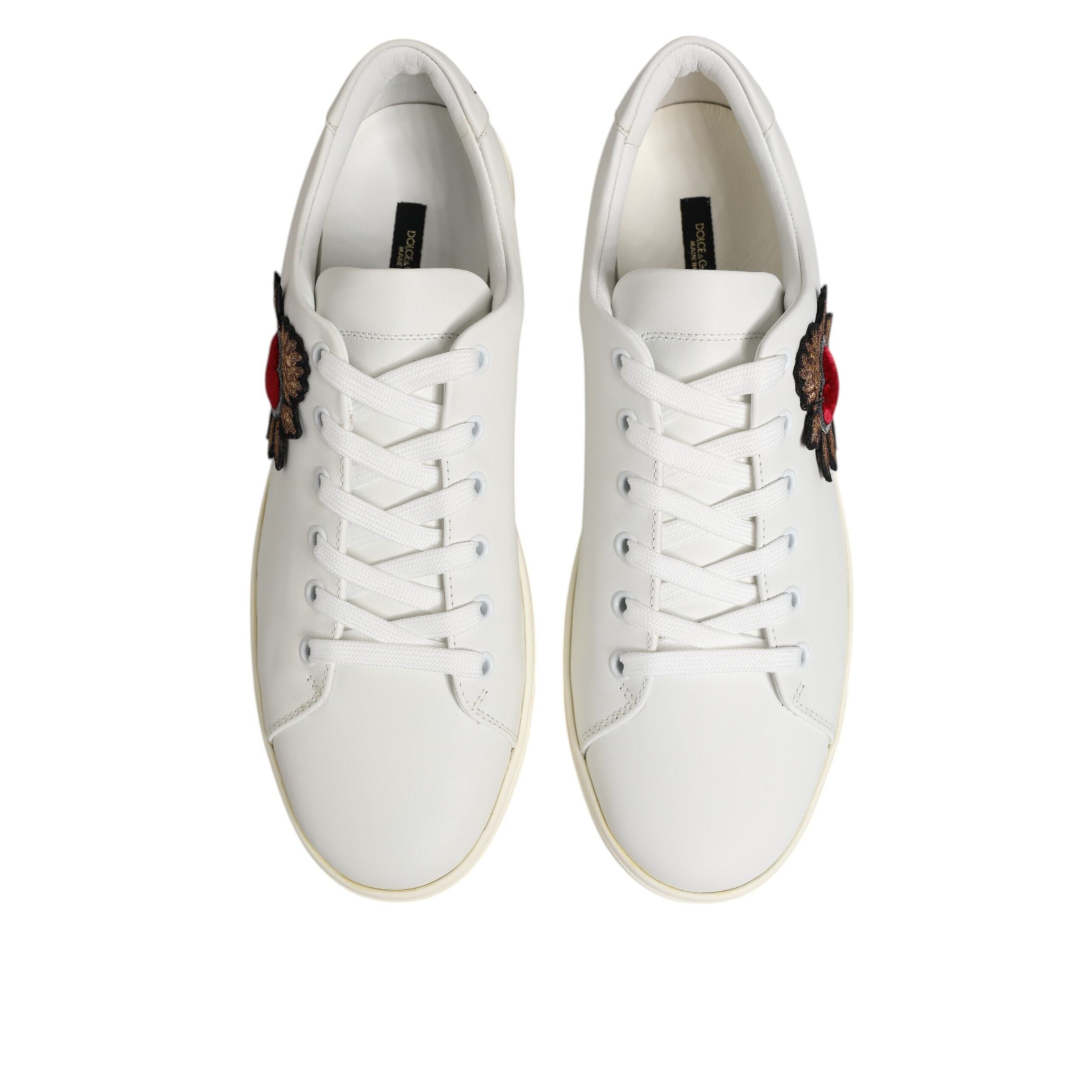 Dolce & Gabbana White Leather Sacred Heart Patch Sneakers