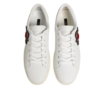 Dolce & Gabbana White Leather Sacred Heart Patch Sneakers