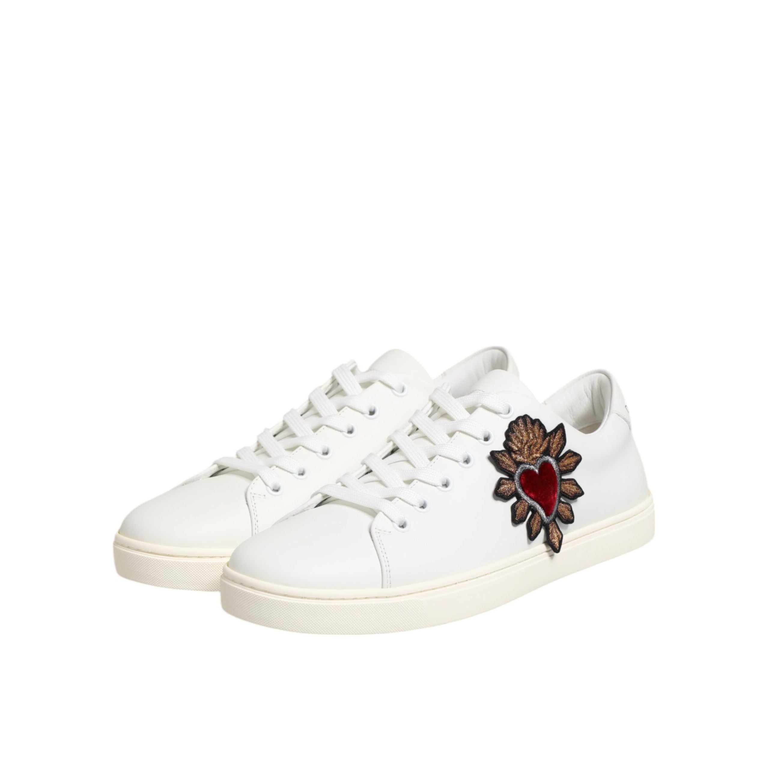 Dolce & Gabbana White Leather Sacred Heart Patch Sneakers