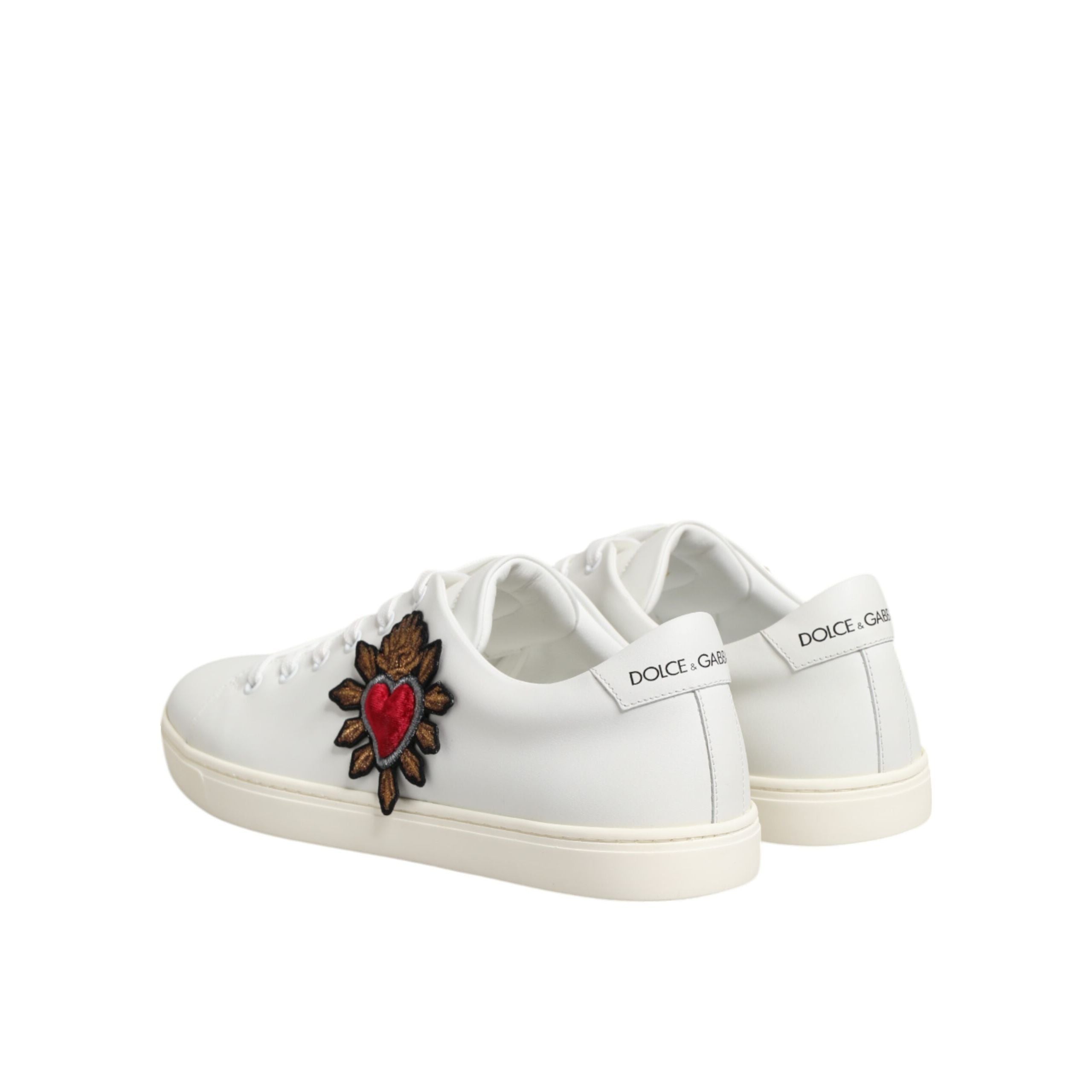 Dolce & Gabbana White Leather Sacred Heart Patch Sneakers