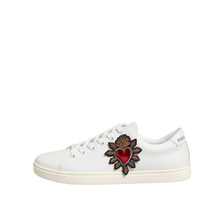 Dolce & Gabbana White Leather Sacred Heart Patch Sneakers