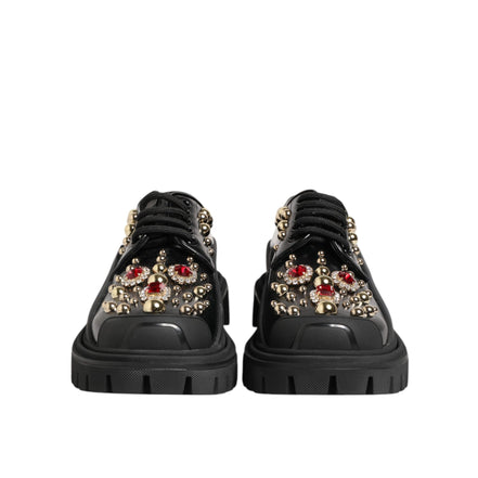 Dolce & Gabbana Black Leather Crystal Derby Shoes