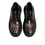 Dolce & Gabbana Black Leather Crystal Derby Shoes