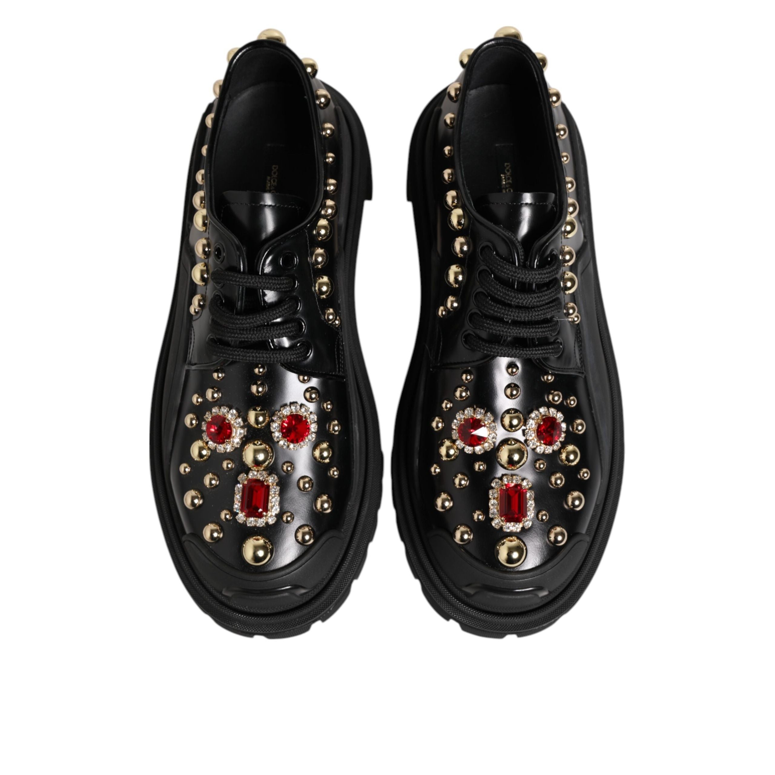 Dolce & Gabbana Black Leather Crystal Derby Shoes