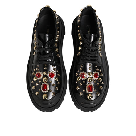 Dolce & Gabbana Black Leather Crystal Derby Shoes