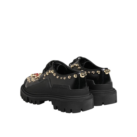 Dolce & Gabbana Black Leather Crystal Derby Shoes