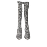 Dolce & Gabbana Silver Sequin Glitter High Heel Boots