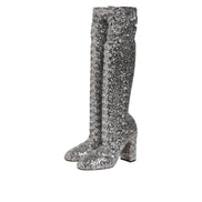 Dolce & Gabbana Silver Sequin Glitter High Heel Boots