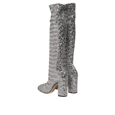 Dolce & Gabbana Silver Sequin Glitter High Heel Boots