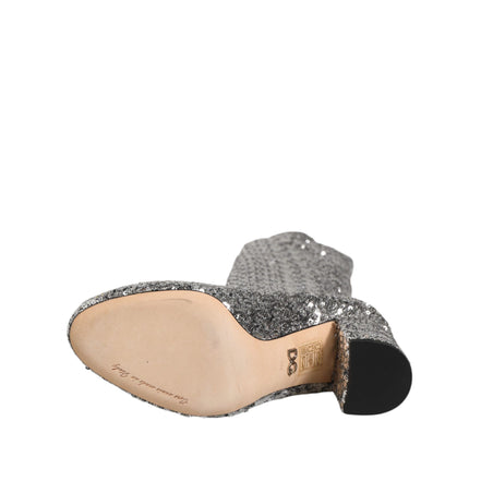 Dolce & Gabbana Silver Sequin Glitter High Heel Boots