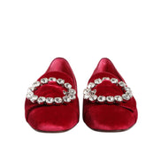 Mocassini piatti Dolce & Gabbana in velluto rosso con fibbia di cristalli