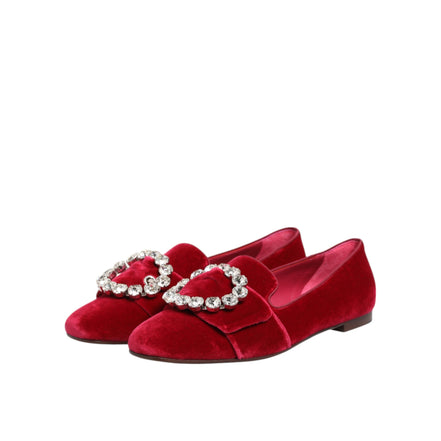 Mocassini piatti Dolce & Gabbana in velluto rosso con fibbia di cristalli