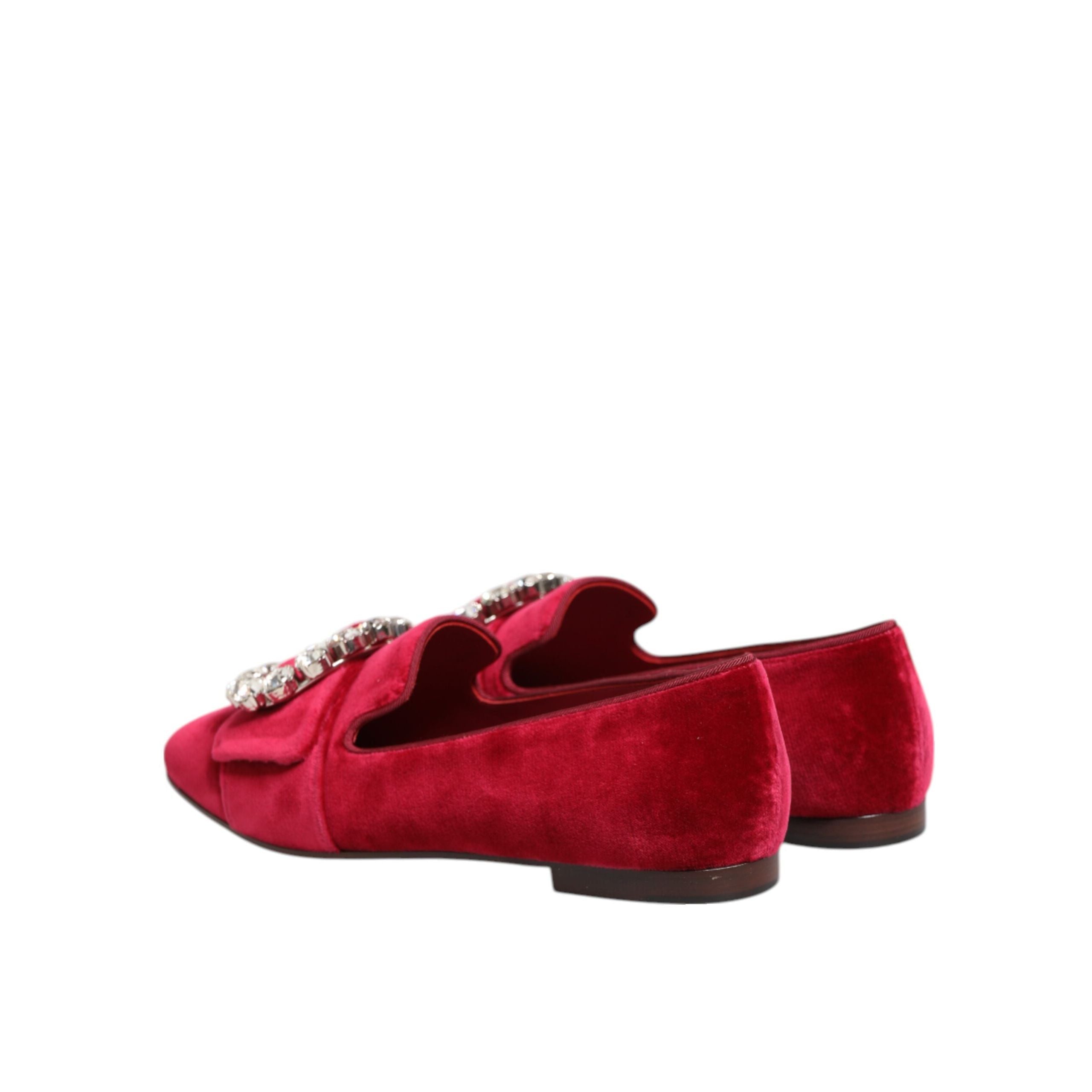 Mocassini piatti Dolce & Gabbana in velluto rosso con fibbia di cristalli