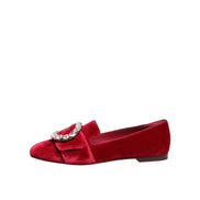 Mocassini piatti Dolce & Gabbana in velluto rosso con fibbia di cristalli