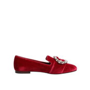 Mocassini piatti Dolce & Gabbana in velluto rosso con fibbia di cristalli