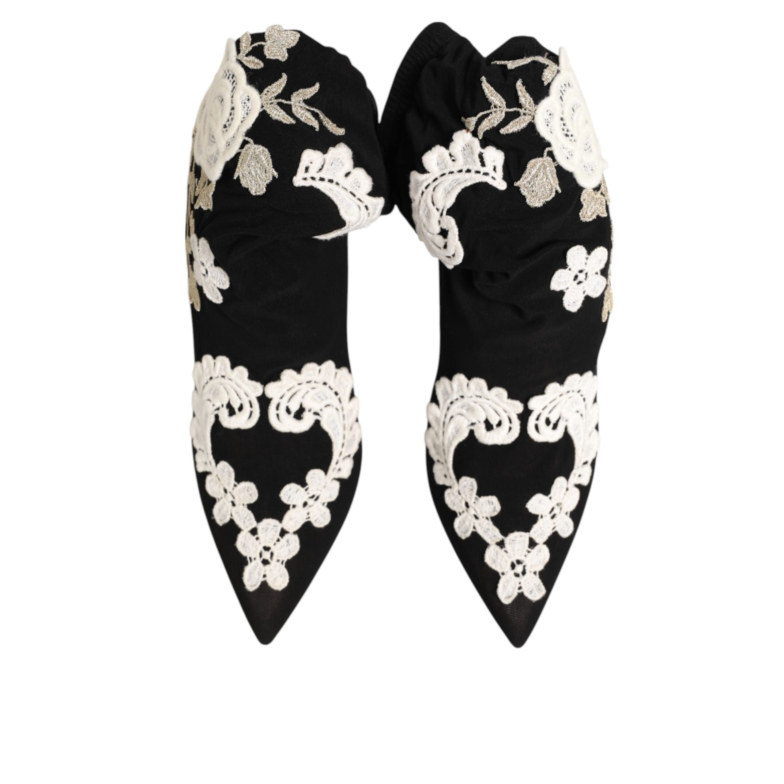 Chaussures Bottes à talon aiguille Dolce & Gabbana en jersey brodé noir et blanc