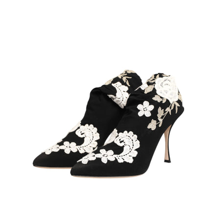 Chaussures Bottes à talon aiguille Dolce & Gabbana en jersey brodé noir et blanc