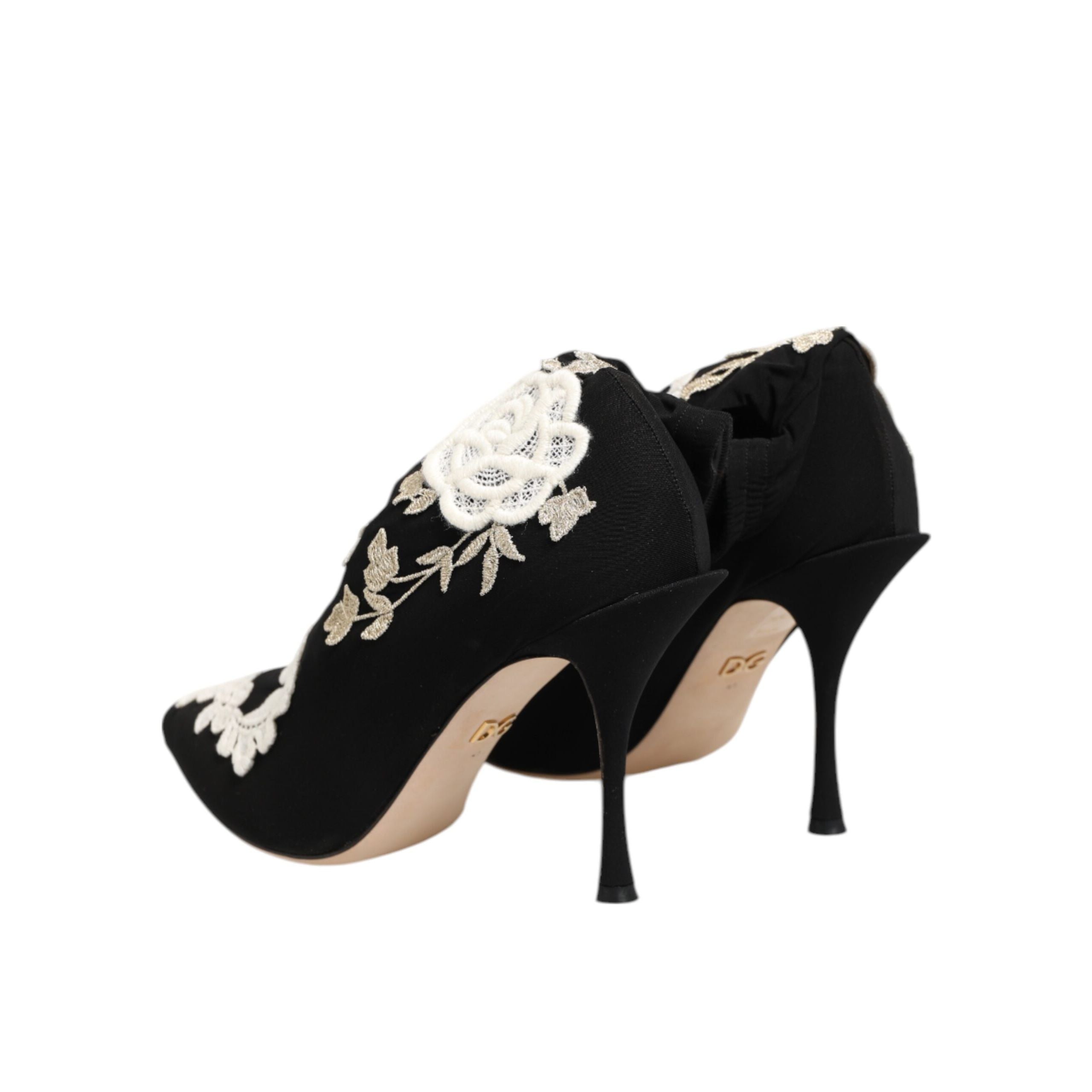 Chaussures Bottes à talon aiguille Dolce & Gabbana en jersey brodé noir et blanc