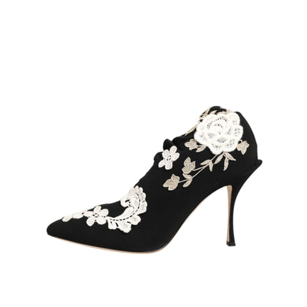 Chaussures Bottes à talon aiguille Dolce & Gabbana en jersey brodé noir et blanc