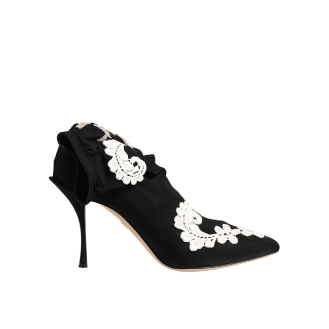 Chaussures Bottes à talon aiguille Dolce & Gabbana en jersey brodé noir et blanc